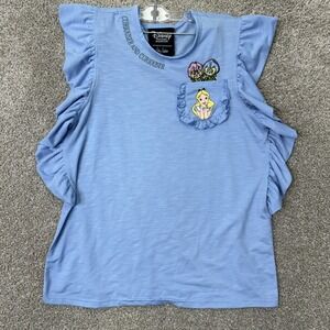 Her Universe Disney Alice in Wonderland Top Women Small Blue Ruffle Sleeve